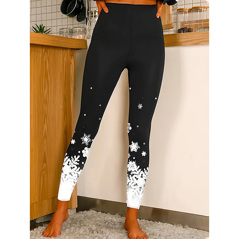 Women's Leggings Vacation Vintage Fashion Full Length High Waist Graphic Snowflake Printing Thermal Warm Soft Breathable Stretchy Outdoor Vacation Street Black White Red Amethyst Summer Spring Fall