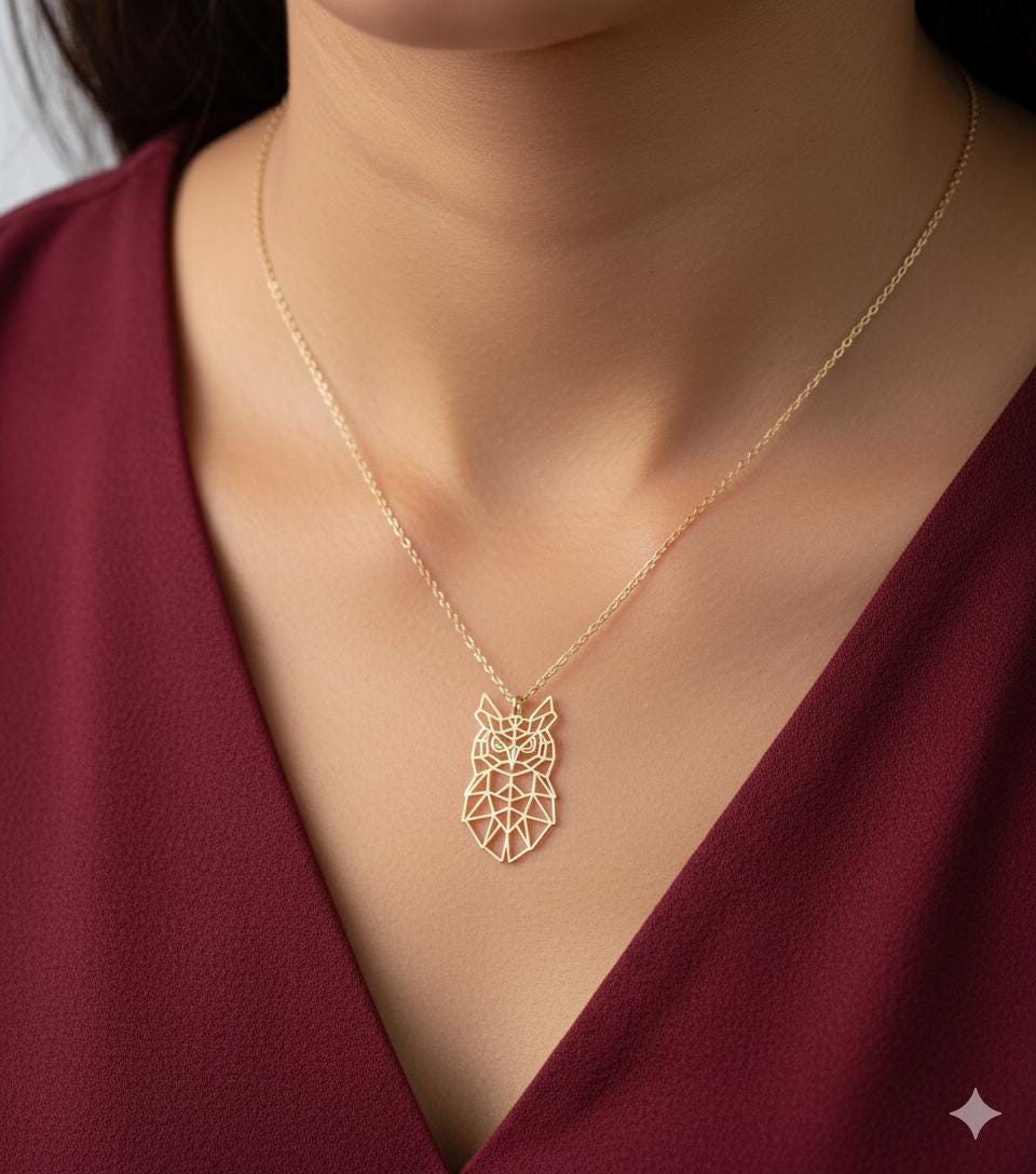 Collana con gufo geometrico, ciondolo con gufo origami placcato oro 14K, gioiello minimalista a forma di uccello rapace, grazioso regalo a forma di an
