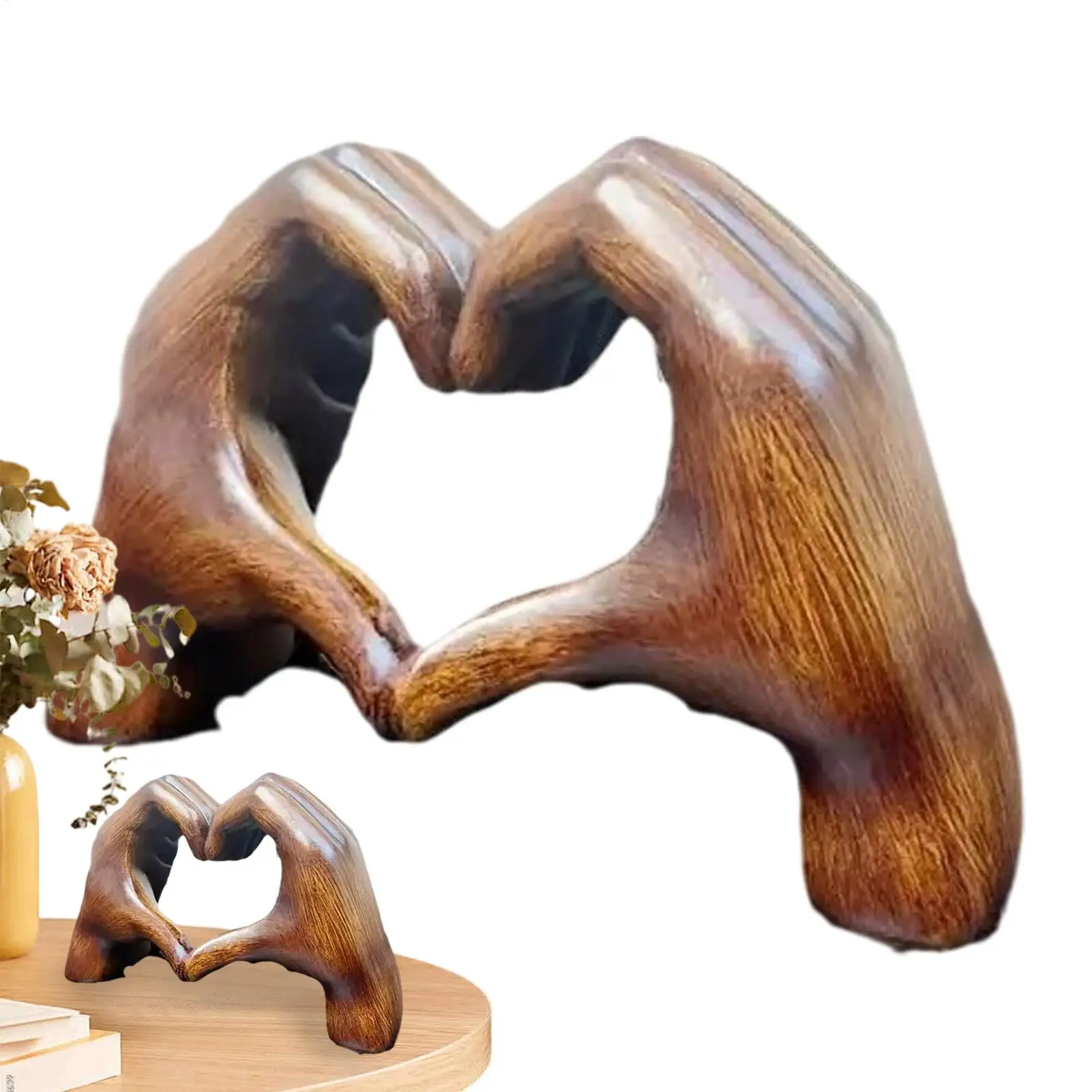 Herz Hände Statue Liebe Geste Dekoration Moderne Kunst Skulptur Charmante Holz Effekt Statue Tisch Zimmer Hochzeit Dekoration Image