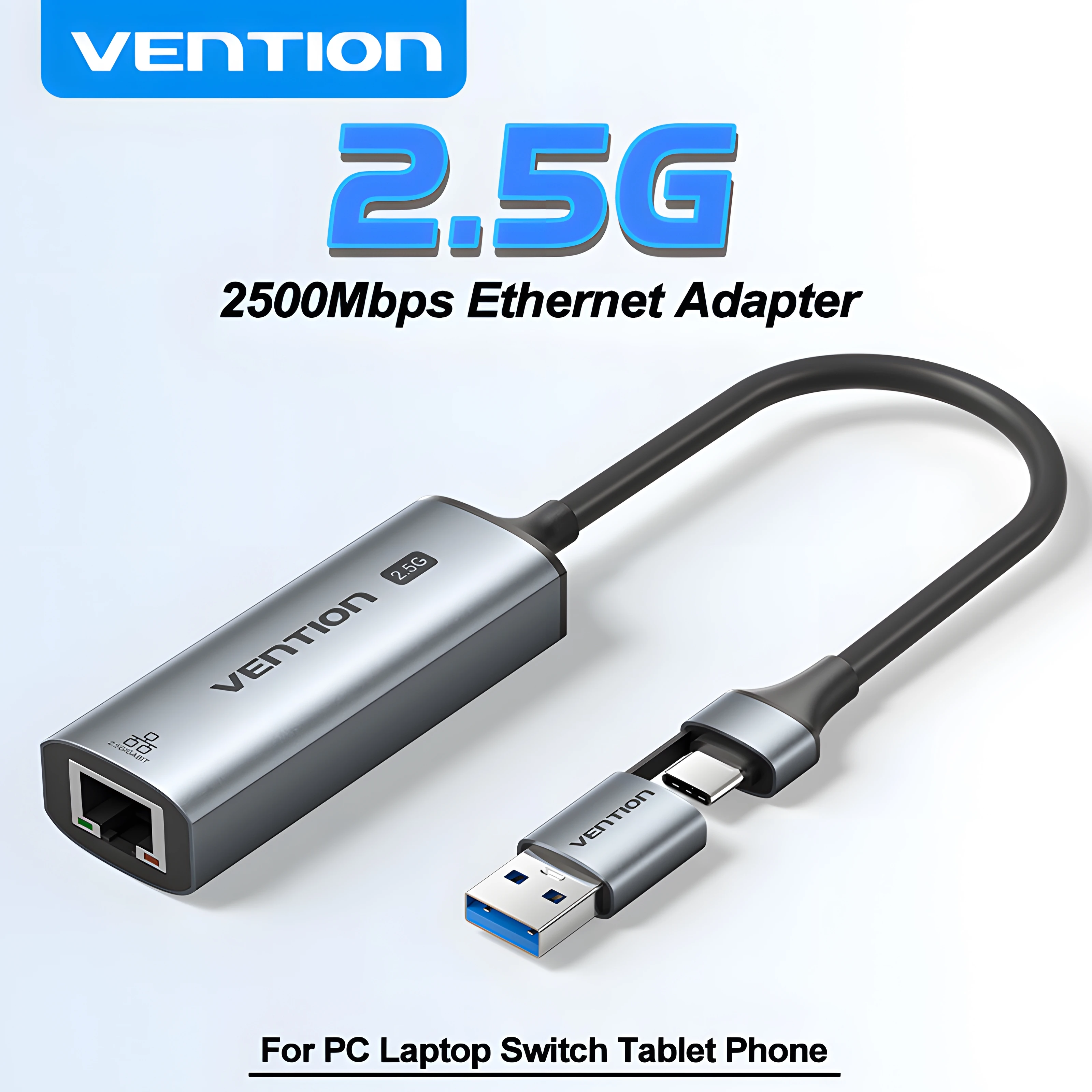 Vention 2,5G USB A C Ethernet Adapter USB 3.0 Netzwerkkarte 2500Mbps 1000Mbps RJ45 Lan für MacBook iPad Laptop PC Windows Switch Image