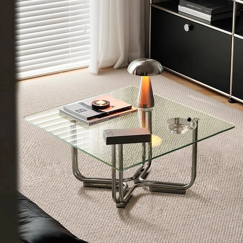 Französischer Vintage-Couchtisch aus Glas, minimalistischer Beistelltisch für kleines Wohnzimmer im Retro-Stil