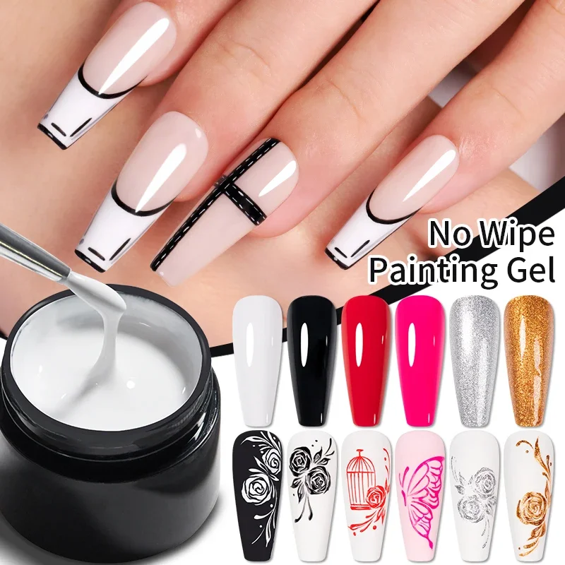 AWStorG 5g 4-in-1 No-Wipe Malgel-Lack Schwarz Weiß Farbmalerei Liner Nail Art Glitter UV-Gel Top Coat Maniküre-Lack Image