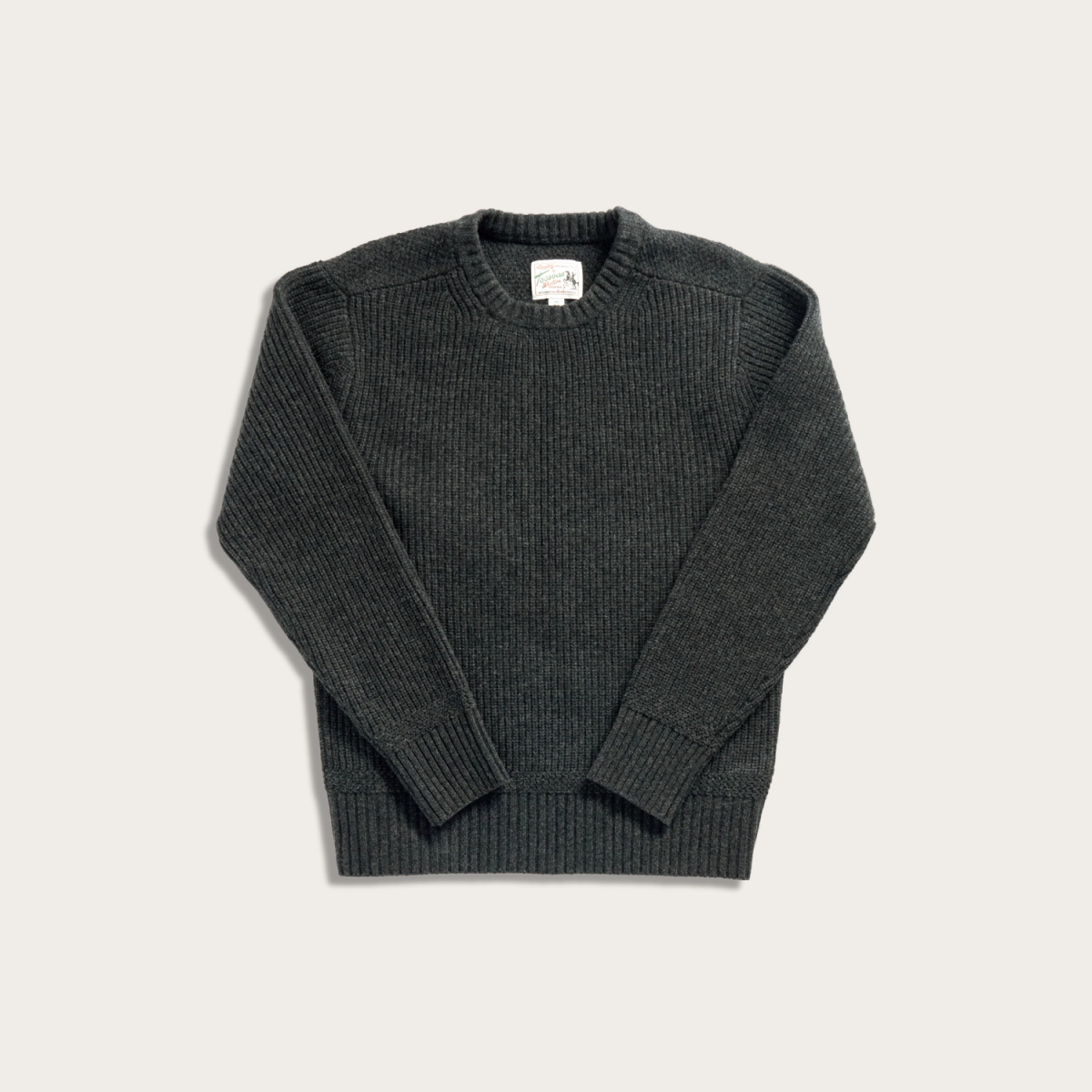 Tecovas Men's Crew Neck Desert Sweater Top, Faded Black, Wool, Large