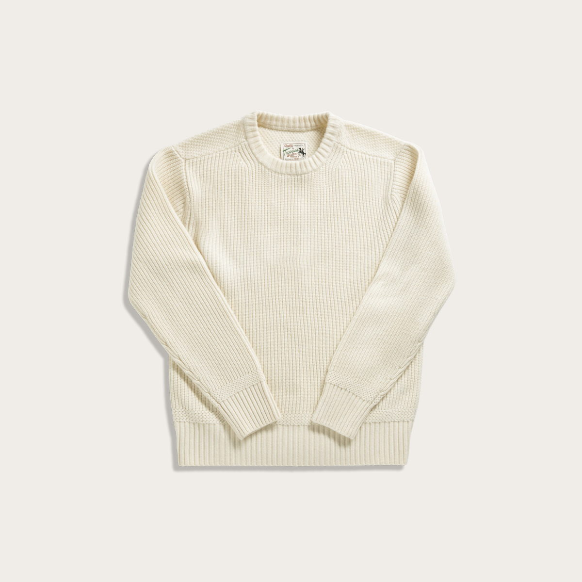 Tecovas Men's Crew Neck Desert Sweater Top, Whisper White, Wool, Large