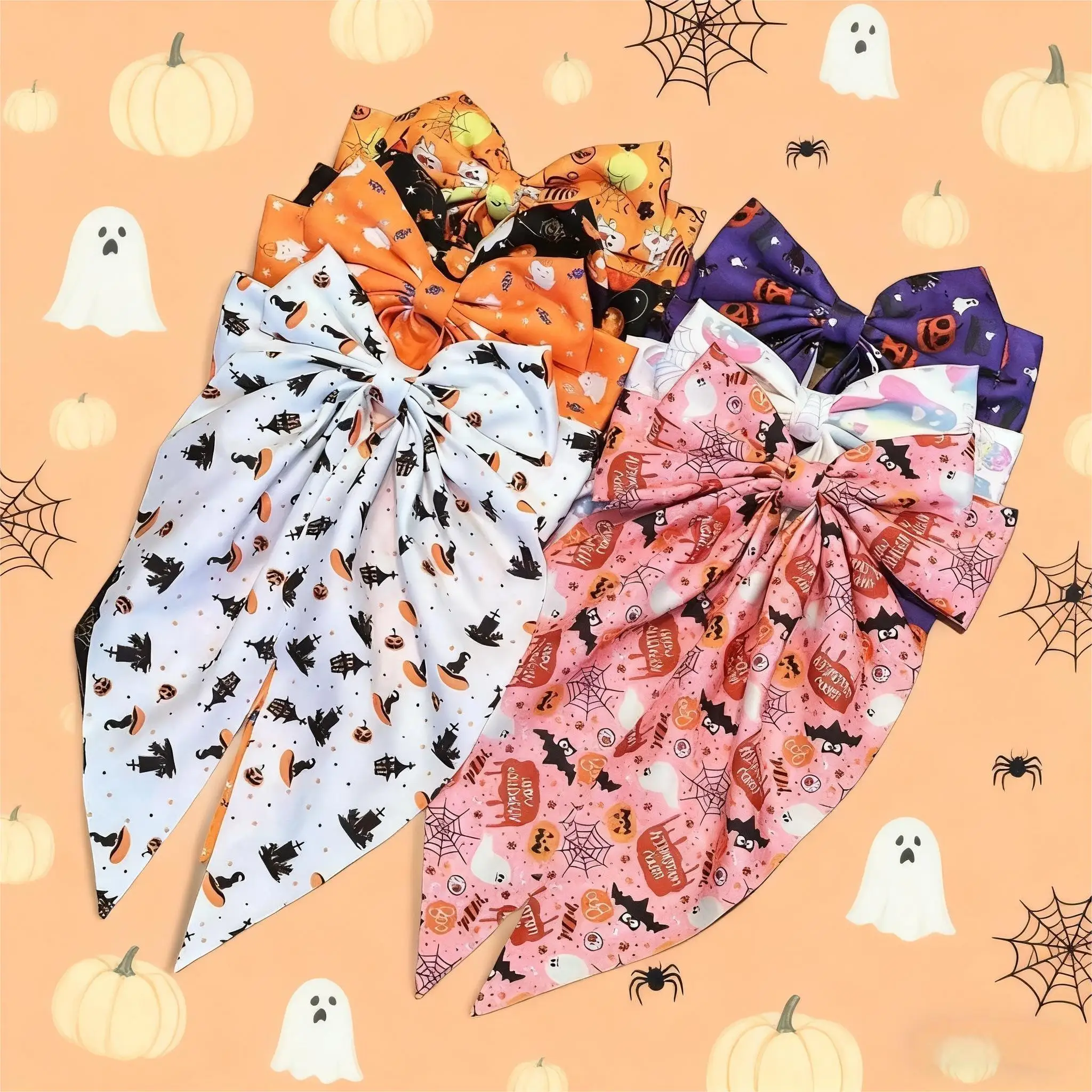 Haarschmuck mit Schleife im Halloween-Stil mit Kürbis- und Geister-Aufdruck für Frauen Image