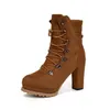 2025 frauen Flock Niet Stiefeletten Weibliche Platz High Heels Herbst Mode Sexy Lace-Up Schuhe Damen Retro Schuhe plus Größe 43