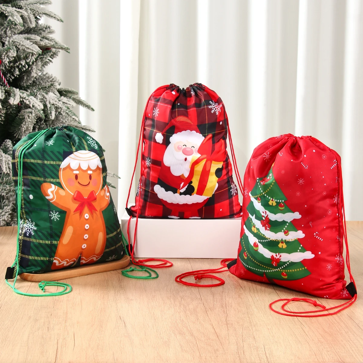 6 stücke Weihnachten Kordelzug Taschen Weihnachten Party Dekoration 2025 Weihnachten Santa Claus Nette Geschenk Taschen Navidad Natal Neue Jahr Geschenk 2026 Image