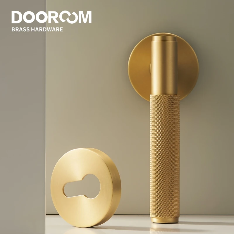 Dooroom Messing-Türhebel-Set, gerändelt, Privatsphäre, Durchgang, Dummy, Daumenschloss, Griff-Set, gerändelte Hardware Image