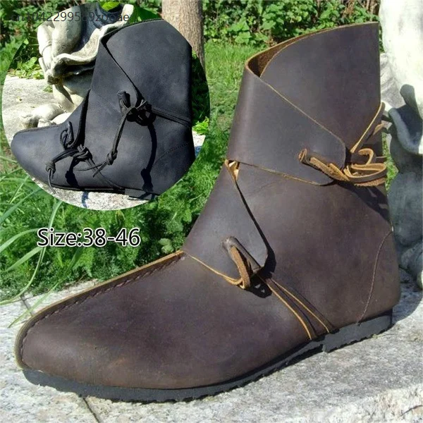 Mittelalterliche Renaissance Vintage Unisex PU-Lederschuhe Halloween Mittelalter Viktorianisch Gothic Retro Stiefeletten Party Cosplay Requisiten