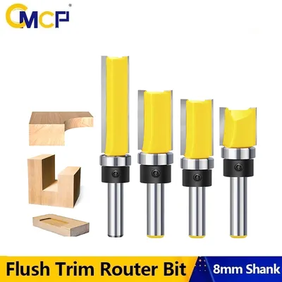 CMCP 4 stücke 8mm Schaft Gerade Bit Hartmetall Doppel Flöte Router Bits Fräser Lager Geführte Muster Router Bit für Holz