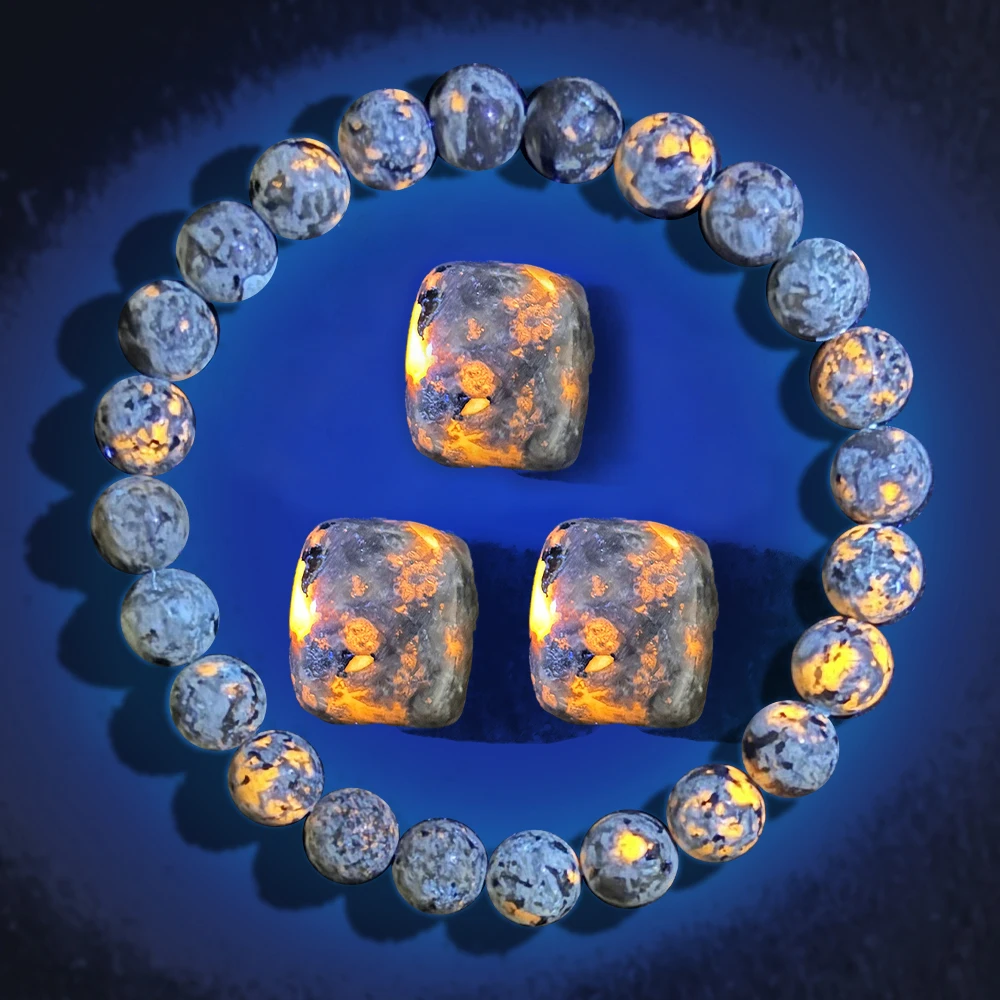 2/4 Stück natürliches Flammen-Stein-Armband mit natürlichem Rohstein-Zubehör, UV-Leuchtstein, handgefertigtes elastisches Armband Image