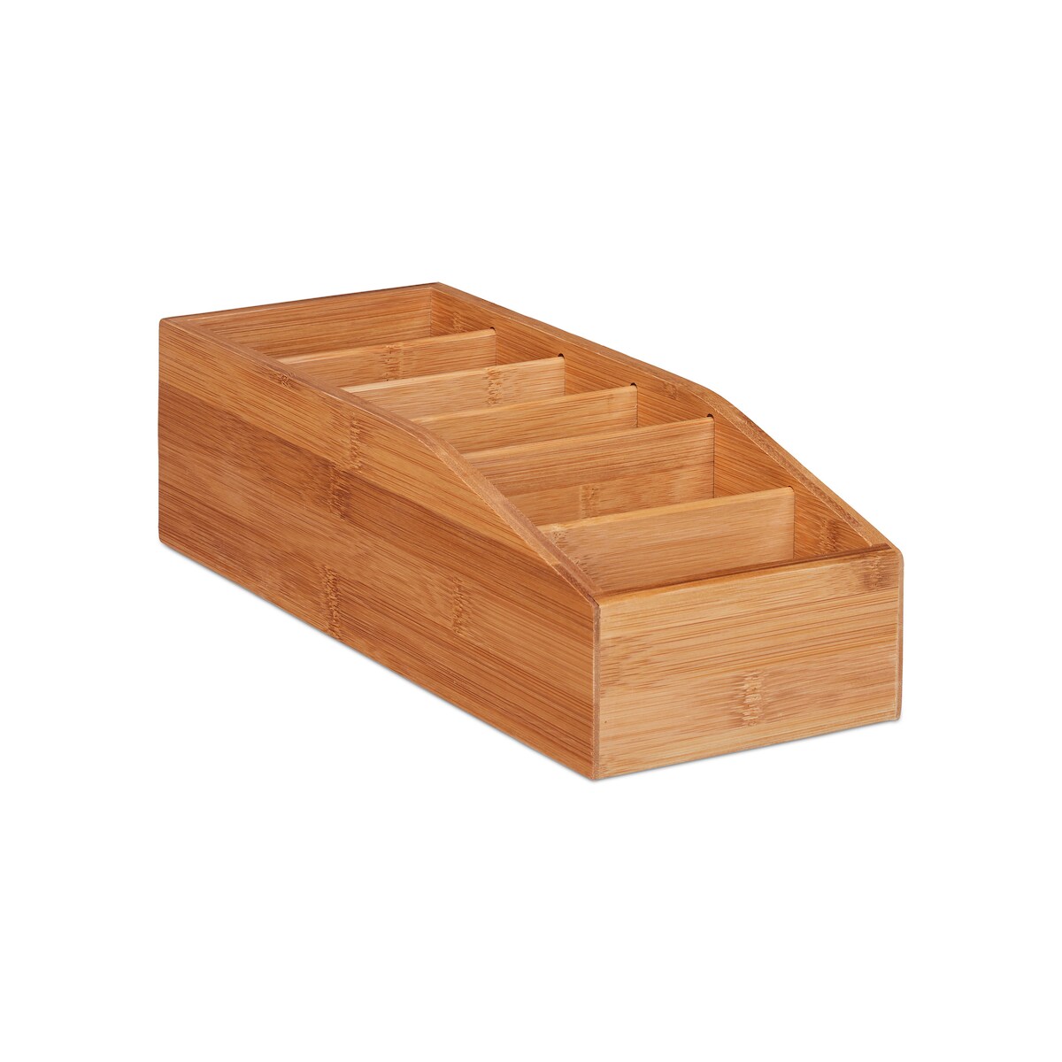 Relaxdays Aufbewahrungsbox Bambus, 6 Fächer, Universal Ordnungsbox für Büro, Bad, Küche, HxBxT: 10 x 14 x 35 cm, natur Image