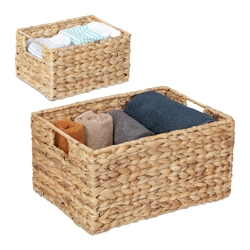 Relaxdays Aufbewahrungskorb 2er Set, Wasserhyazinthe, 2 Größen, Badezimmer & Deko, geflochtene Utensilienkörbe, natur Image