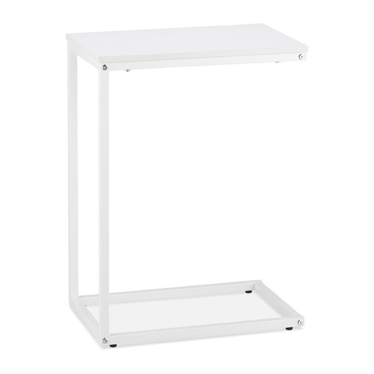 Relaxdays Beistelltisch C-Form, HBT: 60 x 30 x 45 cm, Sesseltisch zum Unterschieben, Metall & Holzoptik, Sofatisch, weiß Image