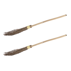 Relaxdays Hexenbesen 2er Set, mit Stiel, 97 cm lang, Kostümzubehör für Erwachsene, Halloween, Bambus, Zauberbesen, natur Image