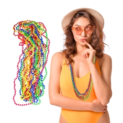 Relaxdays bunte Perlenkette 30er Set, Neon, Hippiekette, Kostüm-Accessoire, 80er Jahre Motto-Party, Karneval, mehrfarbig Image