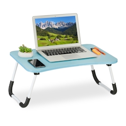 Relaxdays Laptoptisch für Bett & Couch, HBT: 26 x 63 x 40 cm, klappbarer Betttisch, MDF, Eisen, Notebooktisch, hellblau Image