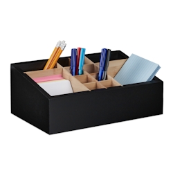 Relaxdays Schreibtisch Organizer, 12 Fächer, verstellbar, Bambus & MDF, Badorganizer, HBT 12 x 30 x 18 cm, schwarz/natur Image