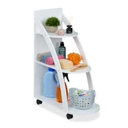 Relaxdays Rollwagen, 3 Ebenen, HxBxT: 80 x 60 x 30 cm, 4 Rollen, Badezimmer, Küche, MDF, schmaler Beistellwagen, weiß Image