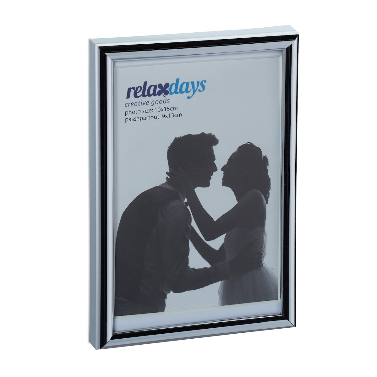 Relaxdays Bilderrahmen 2er Set, 10x15 cm, Passepartout 9x13 cm, Glasscheibe, Fotorahmen zum Stellen & Hinhängen, silber Image