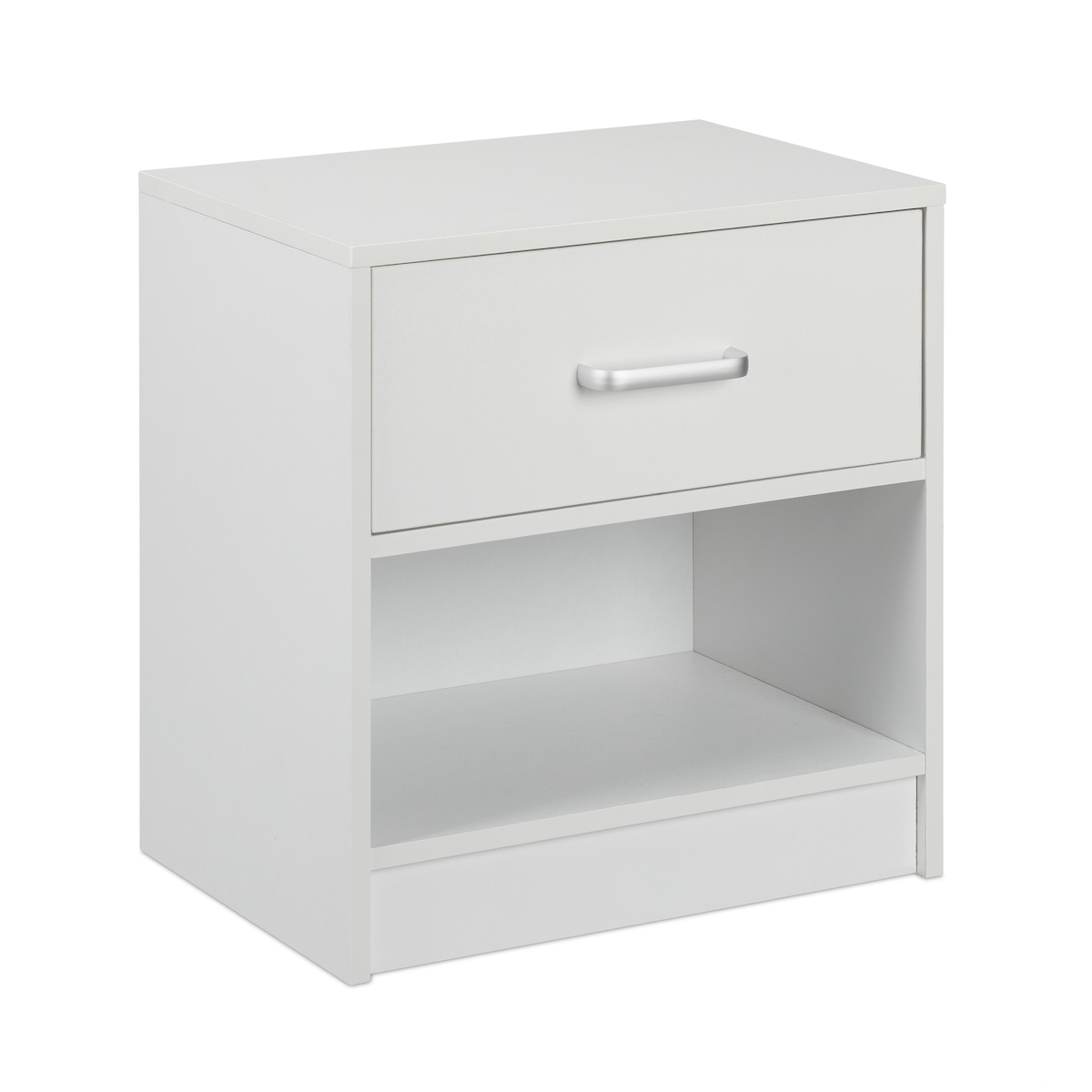 Relaxdays Nachttisch, Schublade, offenes Fach, HBT: 41,5 x 39 x 31 cm, Nachttischschrank Schlafzimmer, Nachtkasten, weiß Image
