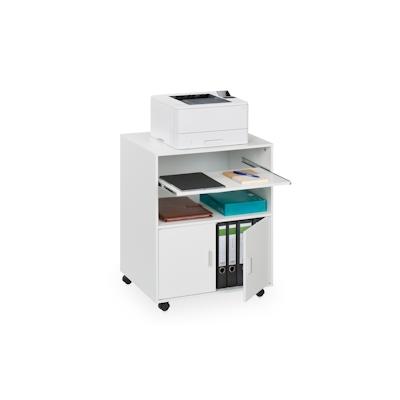 Relaxdays Rollcontainer mit 2 Fächern & Tastaturauszug, Druckertisch mit Rollen, HBT: 74 x 60 x 48 cm, Büroschrank, weiß Image