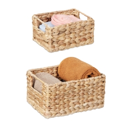 Relaxdays Aufbewahrungskorb Set, Wasserhyazinthe, 2 Größen, Badezimmer & Deko, geflochtene Utensilienkörbe, natur Image