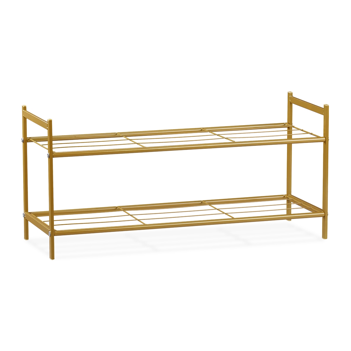 Relaxdays Schuhregal SANDRA, 2 Ebenen, für 6 Paar Schuhe, offen, Metall, Schuhablage, HBT: ca. 33,5 x 69,5 x 26 cm, gold Image