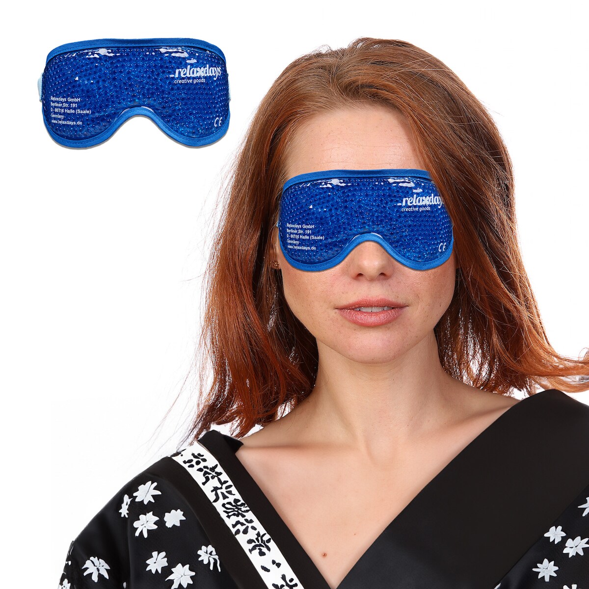 Relaxdays Augenmaske kühlend & wärmend, 2er Set, Gelperlen, Kühlmaske für Augen, Kühlbrille mit Klettverschluss, blau Image