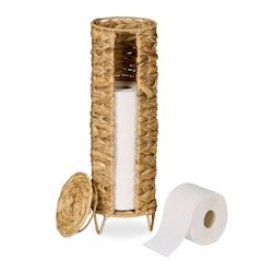 Relaxdays Toilettenpapier Aufbewahrung, 4 Rollen, HxD: 50,5 x 16 cm, Wasserhyazinthe, Reserverollenhalter stehend, natur Image