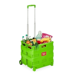 Relaxdays Einkaufstrolley, Klapptrolley mit Rollen & Teleskopgriff, bis 35 kg, faltbare Einkaufshilfe, Rolltrolley, grün Image