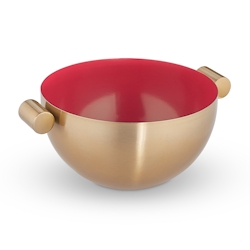 Relaxdays Servierschüssel, Edelstahl, Ø 20 cm, runde Metallschüssel zum Backen & Servieren, Küchenschüssel, gold/ rot