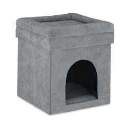Relaxdays Katzenhöhle Hocker, Versteck für Katzen & kleine Hunde, faltbarer Sitzhocker, HxBxT: 42 x 38 x 38 cm, grau Image