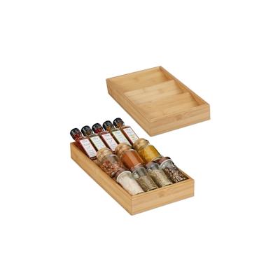 Relaxdays Gewürzregal für Schublade 2er Set, 3 Fächer, HBT: 5x20x38 cm, liegend, Bambus, Gewürz Schubladeneinsatz, natur Image