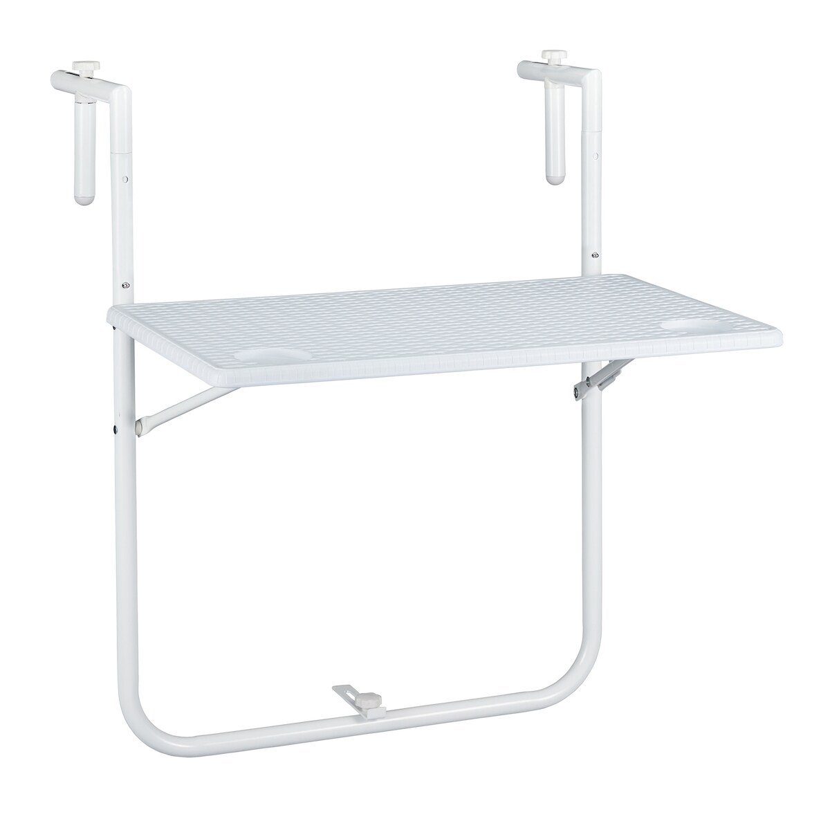 Relaxdays Balkon Hängetisch, klappbar, 3-Fach höhenverstellbar, Tischplatte in Rattanoptik, B x T: 59,5 x 36 cm, weiß Image