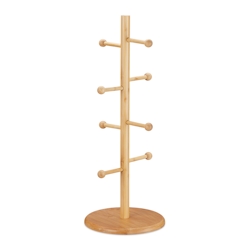 Relaxdays Brezelständer Bambus, 8 Stangen, H x D: 50 x 19,5 cm, großer Brezelbaum, Tassenhalter, Wurstständer, natur Image