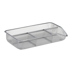 Relaxdays Schreibtischorganizer 4 Ablagen, kleiner Büroorganizer, Metallgeflecht, flacher Schubladenorganizer, silber