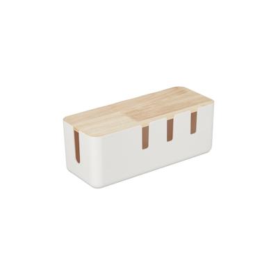 Relaxdays Kabelbox, für 2 Steckdosenleisten, Holzdeckel, Kunststoff, Kabel verstecken, HBT: 11,5 x 30,5 x 12,5 cm, weiß Image