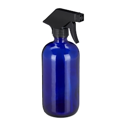 Relaxdays Sprühflasche Glas, 2er Set, 500 ml, nachfüllbar, Nebel & Strahl, Haarpflege, Reinigung, Zerstäuber, leer, blau