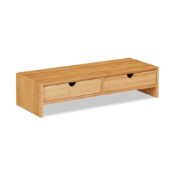 Relaxdays Monitorständer aus Bambus, PC Erhöhung mit 2 Schubladen, für Schreibtisch & Büro, HBT 11,5 x 47 x 18 cm, natur Image