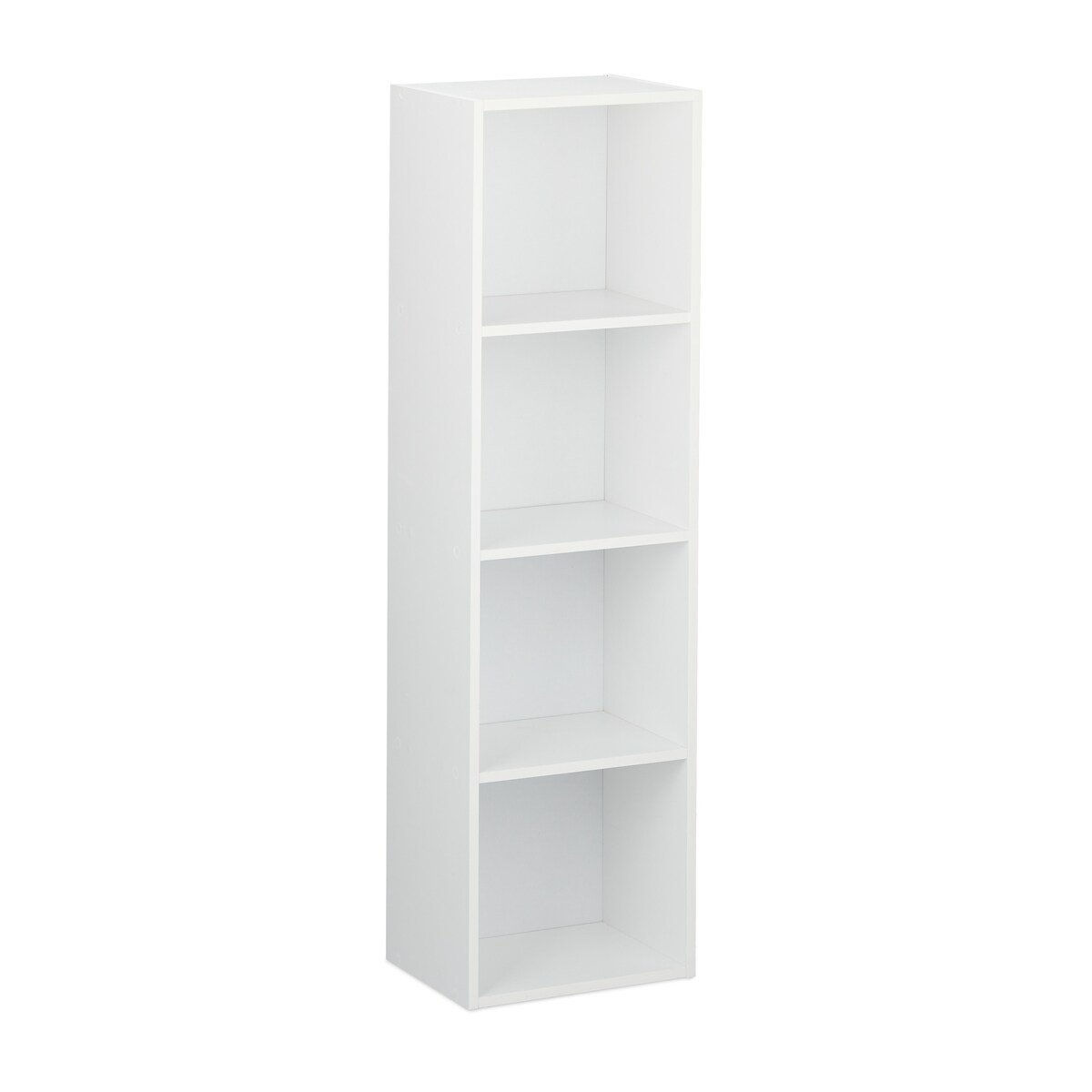 Relaxdays Bücherregal 4 Fächer, modernes Design, Wohnzimmer, Standregal schmal, aus PB, HxBxT: 106 x 30 x 23 cm, weiß Image