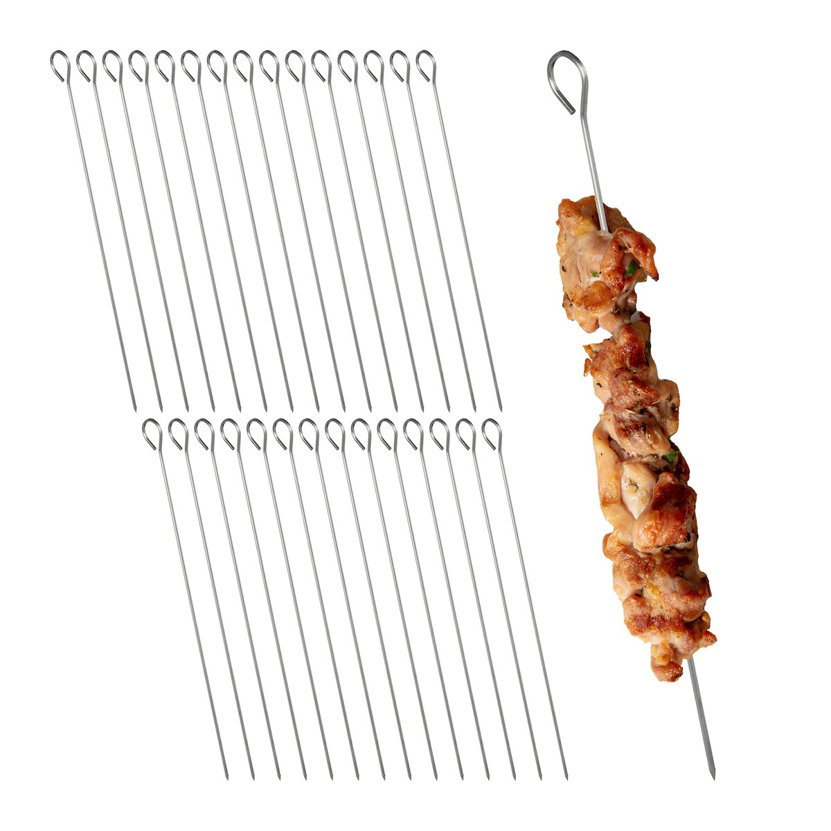 Relaxdays Schaschlikspieße aus Edelstahl, 30er Set, Grillspieße, Metallspieße zum Grillen, 30 cm lang, Spieße, silber Image