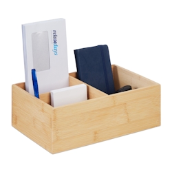Relaxdays Bambus Organizer, 3 Fächer, Schreibutensilien, Büro, Badezimmer, HBT 9,5 x 29 x 19 cm, Aufbewahrungsbox, natur Image