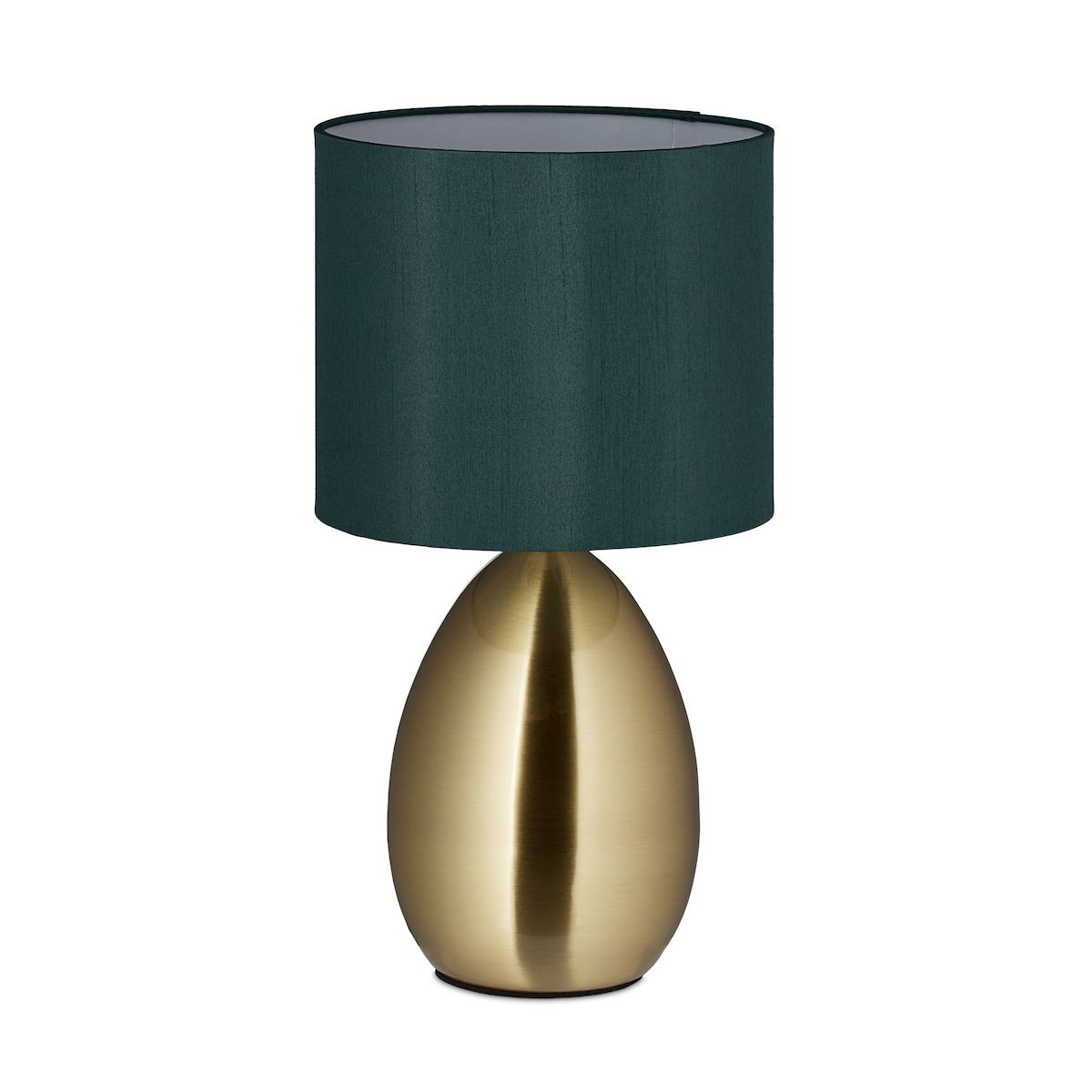 Relaxdays Nachttischlampe mit Touch, moderne Tischlampe, HxD: 34x18 cm, E14, Tischlampe mit Stoffschirm, gold/dunkelgrün Image