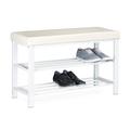 Relaxdays Schuhbank, 6-8 Paar Schuhe, Schuhregal zum Sitzen, Kunstleder-Polster, HxBxT: 49 x 81 x 31 cm, 2 Etagen, weiß