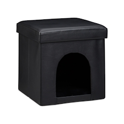 Relaxdays Hundebox Sitzhocker, HBT:38x38x38cm, stabiler Sitzcube mit Tierhöhle für Hunde/Katzen, Kunstleder, schwarz Image
