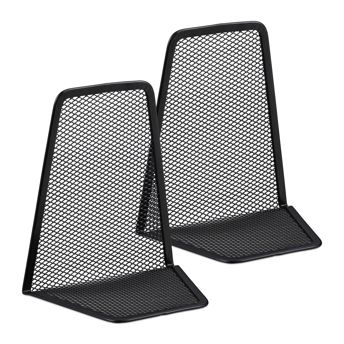 Relaxdays Buchstütze, 2er-Set, Bücher, CDs, DVDs, Winkelbuchstütze HxBxT: ca. 14,5 x 12,5 x 9 cm, schwarz Image