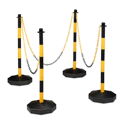 Relaxdays Absperrpfosten mit Kette 4er Set, Kettenpfosten mobil, HxD: 85 x 29 cm, Kettenständer Absperrung, gelb/schwarz Image