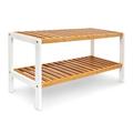 Relaxdays Schuhregal, Bambus, HBT: 33 x 70 x 24,5 cm, 2 Schuhablagen, Schuhschrank für 6 Paar Schuhe, natur-weiß