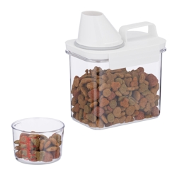 Relaxdays Futter Aufbewahrungsbox, Messbecher, luftdichter Deckel, 1,1 l, Trockenfutter, Müsli, Waschpulver, transparent Image